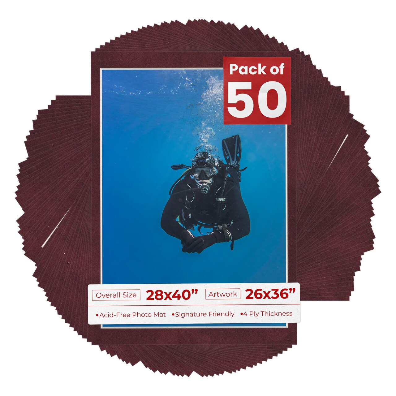 Dark Red Suede Mat Board for 28x40 Frames - Fits 26x36 Photos